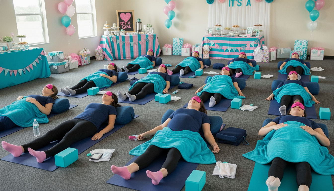 Premium prenatal yoga baby shower — elevated wellness gathering